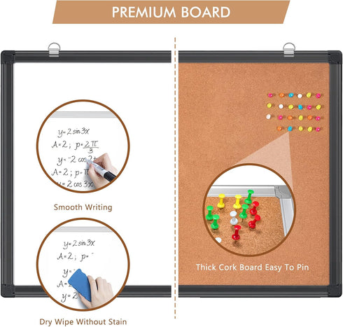 maxtek Combination White Board & Bulletin Cork Board, 24 x 18 Magnetic Dry Erase Board with Black Aluminum Frame