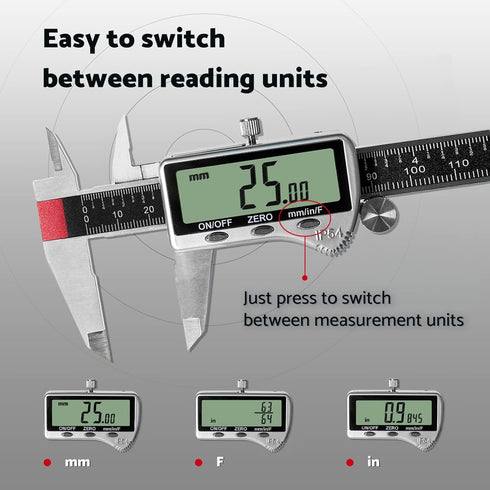 Digital Caliper Measuring Tool, 6 Inch with Extra Large LCD Screen, Vernier Caliper, Measures Inch/Metric/Fraction