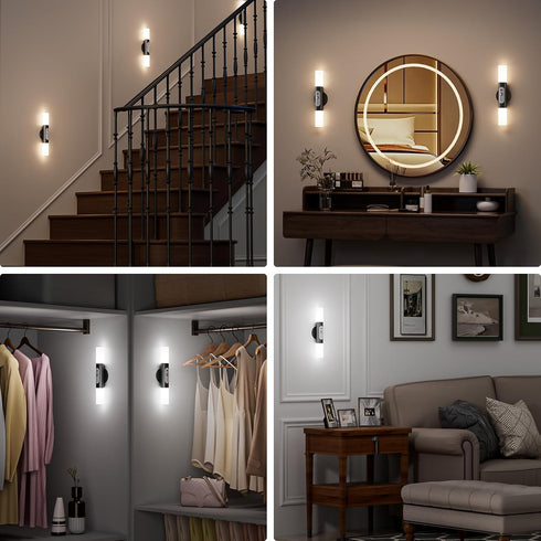 Set Hensam Motion Sensor Wall Lights with Remote Control, LED Rechargeable Battery Operated Wall Sconces of Two