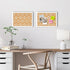 Decorative Cork Board with White Floral Print, Framed Bulletin Board for Office School Bedroom Dorm Room with Pins