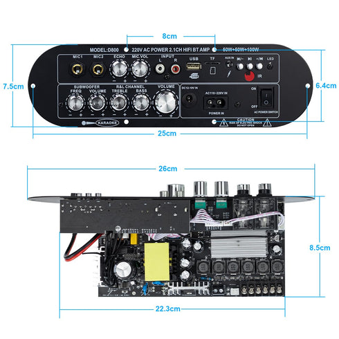 Hosyond D800 2.1 50W2 100W Bluetooth Receiver Amplifier Channel + Subwoofer, Hi-Res Audio Class D Amp with USB/AUX/USB