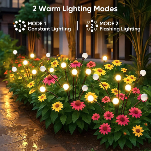 BIMOIA 4 Pack 32 Solar Lights Outdoor Waterproof: LED Swaying Firefly Solar Powered Garden Lights - Warm LED Lighting