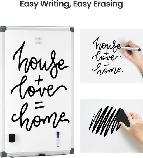 VUSIGN Magnetic White Board Kit for Wall, 36" x 24", Includes 1 Dry Eraser, 2 Multicolor Markers, 4 Magnetic Pins,