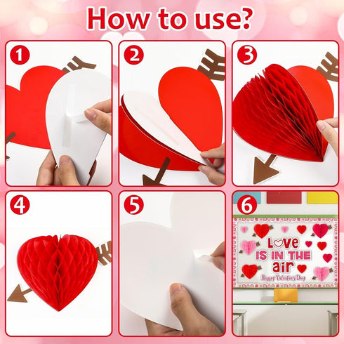Valentine's Day Bulletin Board Decoration, 3D Heart Honeycombs Love is in The Air Cutouts for Classroom Decor