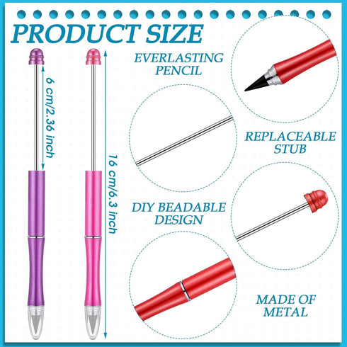 Ctosree 14 Pcs 14 Colors Beadable Pencil Inkless Everlasting Pencil DIY Bead Eternal Pencil Reusable Erasable Writing Pencil for Kids Students Gifts Sketch Drawing Home Office School Supplies by Ctosree