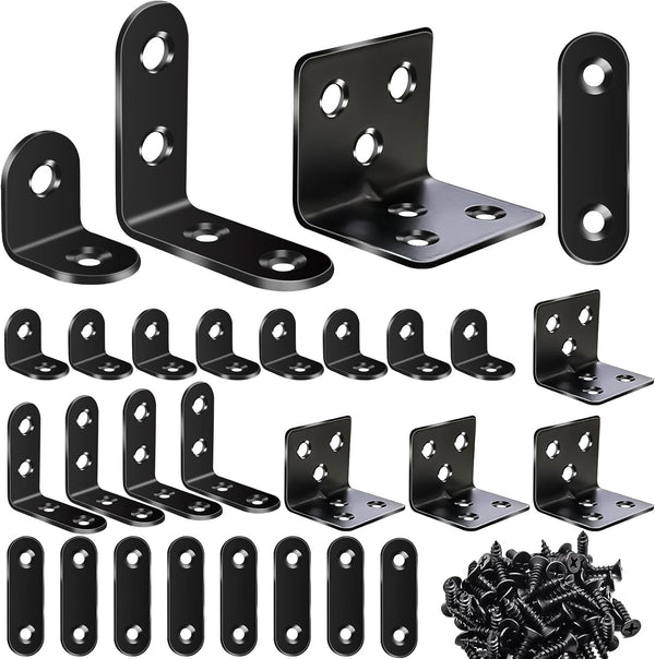 mxuteuk 96PCS L Brackets for Shelves & Flat Plate Straight Bracket,Black Stainless