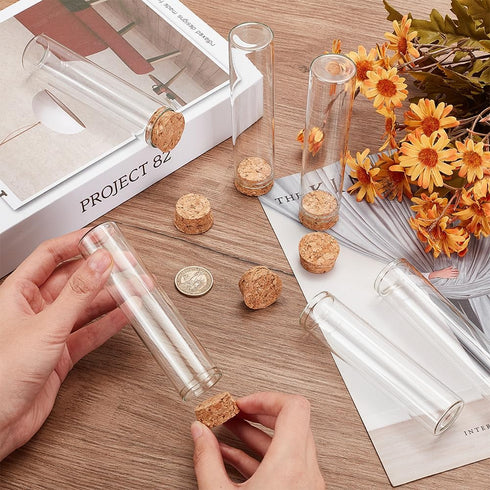 BENECREAT 10 Pack 60ml Clear Glass Test Tubes with Cork Stopper for Wedding Party Favors, Candy, Spices, Beads