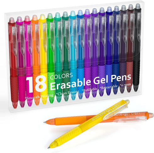 Erasable Gel Pens, 18 Colors Retractable Fine Point Clicker Pens for Drawing, Writing Planner, Crossword Puzzles