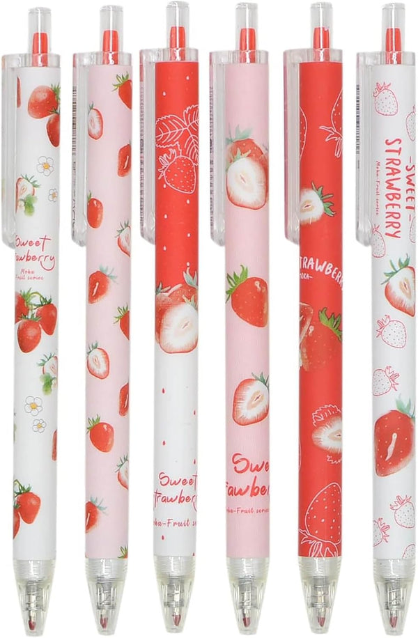 YYaaloa 12pcs Cute Strawberry Pens, Black Gel Ink Retractable 0.5mm Gel Pens, Fun Gifts for Kids Girls Boys