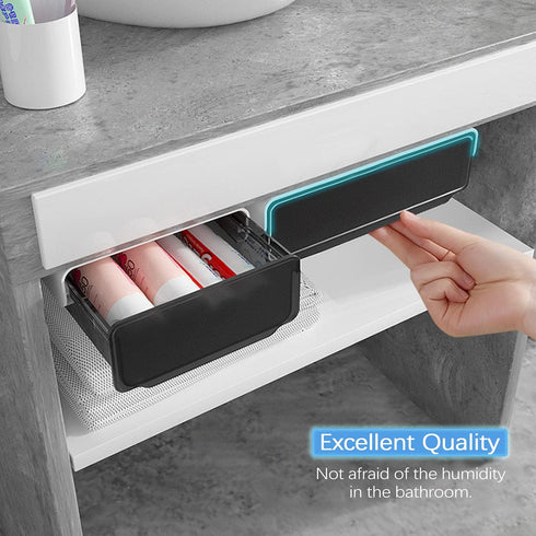 Self-adhesive Under Desk Drawer Organizer, 2 Pack Slide Out Large Storage Mounted Pencil Holder Tray for Office Home