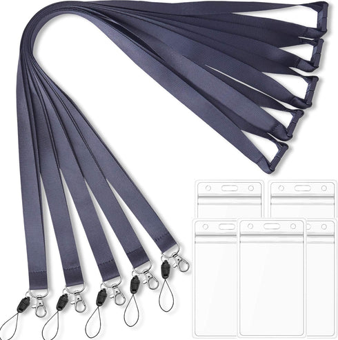 Lanyard with ID Badge Holder, Black Breakaway Lanyards for ID Badges, Keys, 5 Pack