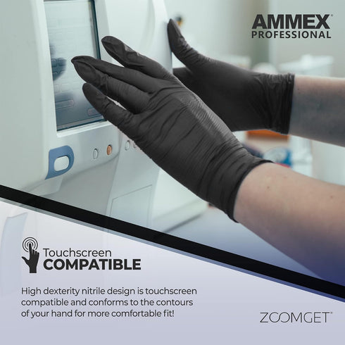 AMMEX Black Nitrile Exam Gloves, Size Small, Box of 100, 3 Mil, Latex Free, Powder Free