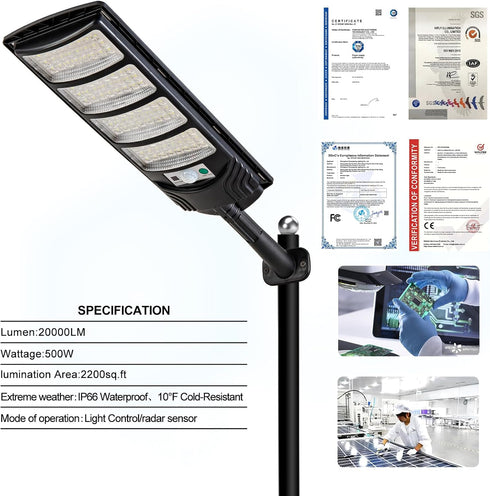 Lights,448LEDs 20000LM IP66 Viruhaka Solar Outdoor Street Lights with Hight Brightness, Waterproof Security Flood