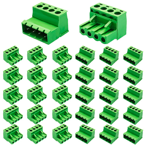 15 Pcs 4 Pin PCB Mount Screw Terminal Block Connector with 15 Pairs 5.08mm Pitch Screw Plugs