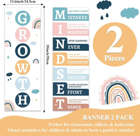 Growth Mindset Posters for Classroom Motivational Posters Decorations Bulletin Board Banner Boho Rainbow Inspirational Posters School Poster for Teachers Preschool Elementary Middle School by QOUBAI