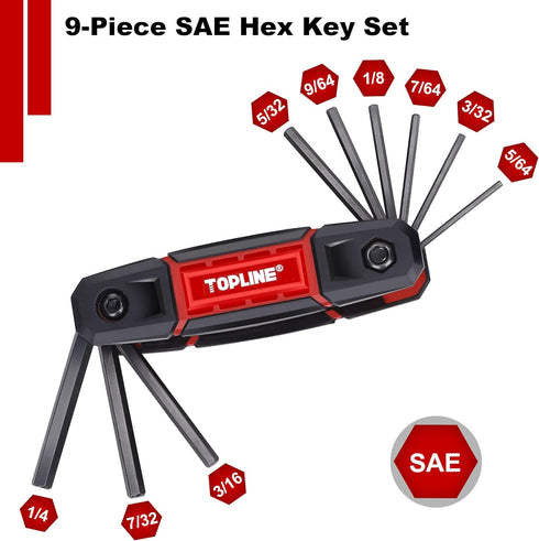 Topline 25-Piece Folding Allen Wrench Set, SAE, Metric, Torx Hex Key Set Included, 3 Pack Portable Allen Key Set for Basic Home Repair and General Applications by Topline