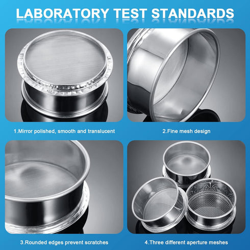 3 Pcs 304 Stainless Lab Sieves, 200 Mesh, 80 Mesh, 10 Mesh Aperture Test Sieve, 4 Inch Diameter Economy Test Sieve