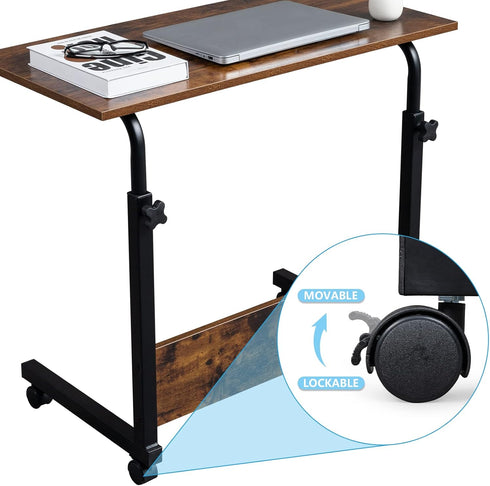 Volowoo Table,31.49 inch Side Mobile Computer Desk with Wheels Height Adjustable Rolling Potable Laptop Cart, C-Shaped
