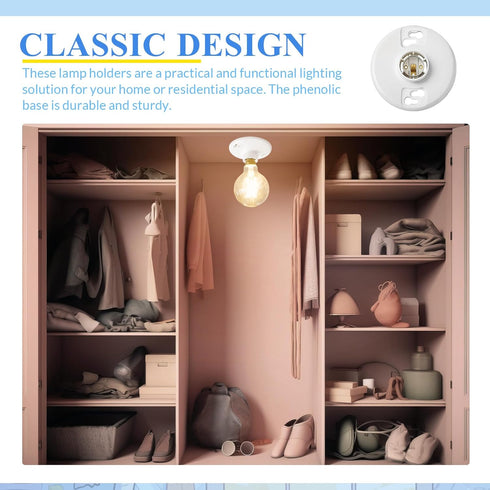 4 Pcs 660w 250v Medium Base E26 Lampholder Keyless Top Lamp Holder Ceiling Light Sockets White Phenolic