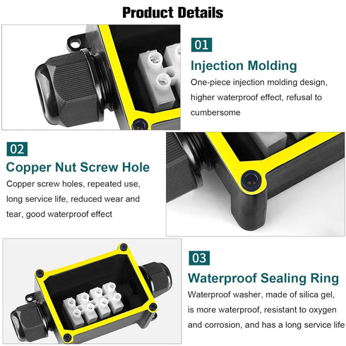 Junction Box Outdoor Waterproof Electrical Box, 2 Way Plug Line, Plastic External Junction Box for Landscape Lighting