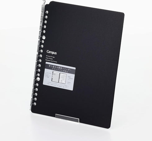 Smart Ring Binder, Kokuyo Campus, A5 Black, Up to 25 Sheets, 20 Holes, Slim Folder with 10 Extra Paper