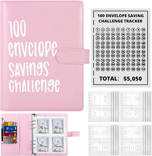 Blingbin 100 Envelopes Money Saving Challenge Binder, Savings Challenges Book with Envelopes & Reusable Tracker, Fun
