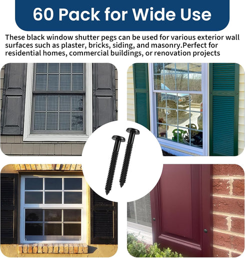 60 3 Inch Pcs Vinyl Shutter Fasteners Heavy-Duty Shutter Loks for Exterior Decorative Shutters, UV-Resistant