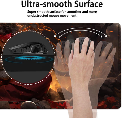 Large Mouse Pad, 31.5 x 11.8in Extended Gaming Mouse Pad with Stitched Edges, XXL Mousepad Protector Non Slip Rubber Base for Office and Home Writing Mat, Anime Cool Warriors Pattern Black Desk Mat by YVBHCGGGF