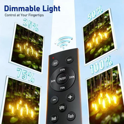 Sikitul 100FT 35+1 S11 Bulbs, Dimmable 2200K 3 LED Outdoor String Lights with Remote, One Continuous Strand Patio