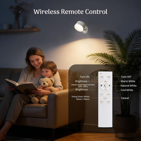 Cnlux Set 4400mAh Dimmable 360 Wireless Wall Sconces of Two, Rechargeable Battery Operated Sconces with Remote & Touch