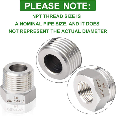 TAISHER 5PCS Forging of 304 Stainless Steel Reducer Hex Bushing, 3/4" Male NPT to 1/2" Female NPT, Reducing Forging