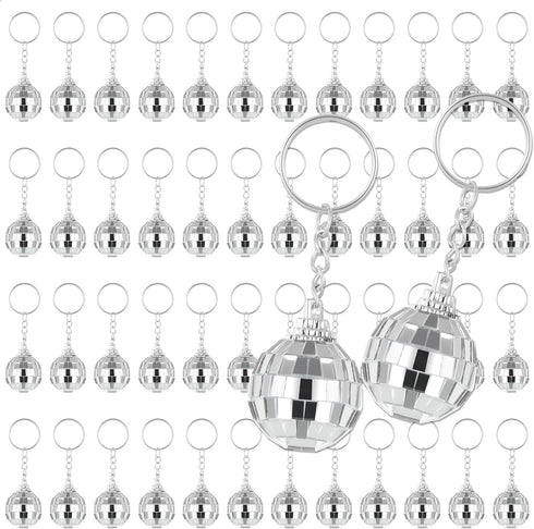 50 Pcs Mini Mirror Disco Ball Keychain - Bulk 70s Disco Party Favors for Graduation Supplies and Birthday