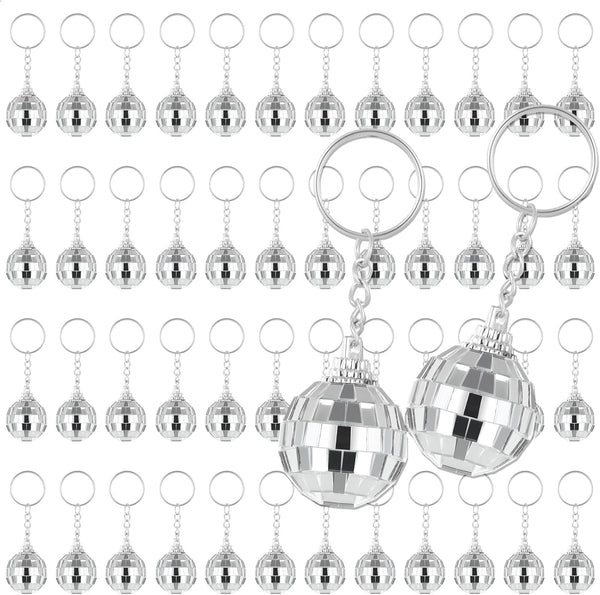 50 Pcs Mini Mirror Disco Ball Keychain - Bulk 70s Disco Party Favors for Graduation Supplies and Birthday