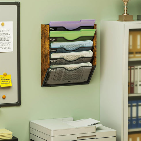 Ironwood 5 Pocket Hanging Wall File Organizer, Mesh Mail Holder with Nametag Label for Office & Home