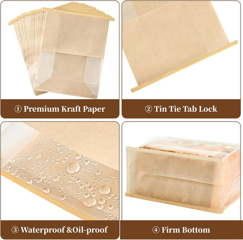 50 11 8.7 4.3 Inches Packaging Ohuimrt PCS Paper Bread Bags for Homemade Breads, x x Kraft Bakery Bags with Tin Tie Tab