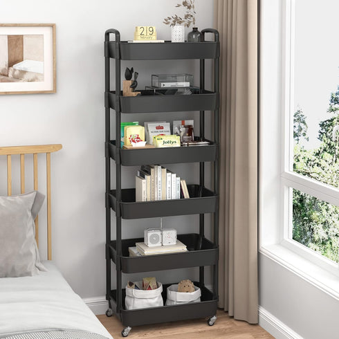 Sywhitta 6-Tier Plastic Rolling Utility Cart with Handle, Multi-Functional Storage Trolley for Office, Living Room,