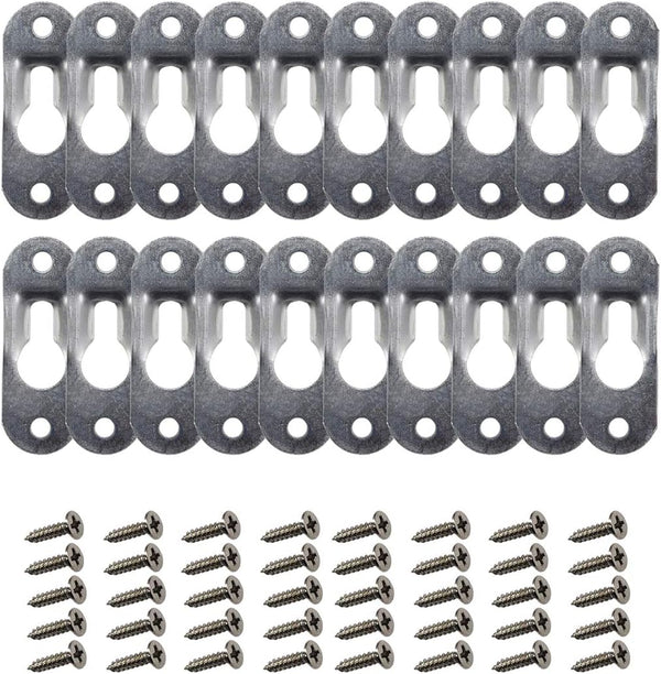 AUEAR Metal Keyhole Hanger, Picture Frame Mirror Cabinet Hanging Fasteners (20 Pack, Silver)