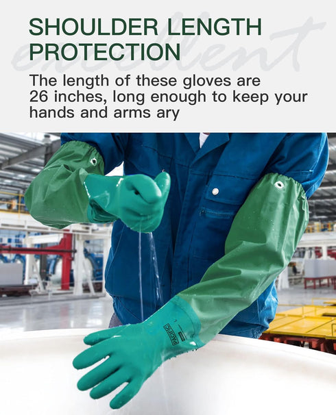 PACIFIC PPE 26" Rubber Gloves Chemical Resistant PVC Reusable Heavy Duty Waterproof Gloves with Cotton Liner Anti-skid,