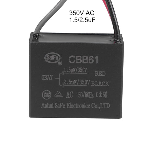 uxcell CBB61 Ceiling Fan Capacitor, 1.5/2.5uF 350V AC, 3 Wires, for Electric Fan Pump Motor Generator, 3Pcs