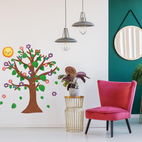 Spakon 168 Pcs Tree Classroom Bulletin Board Decor, Seasonal Tree Cutout Border Set for Back to School