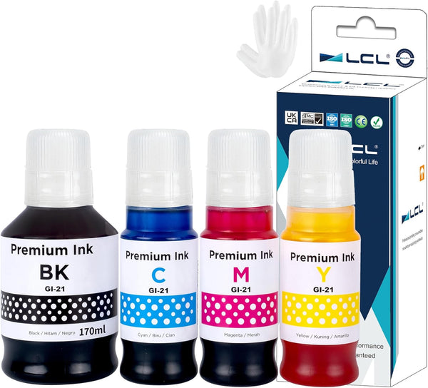 LCL 4-Pack Compatible GI-21 Ink Bottles Replacement for Canon GI-21 GI21 Ink Refill Bottles for G3260 G3270 G2260 G1220