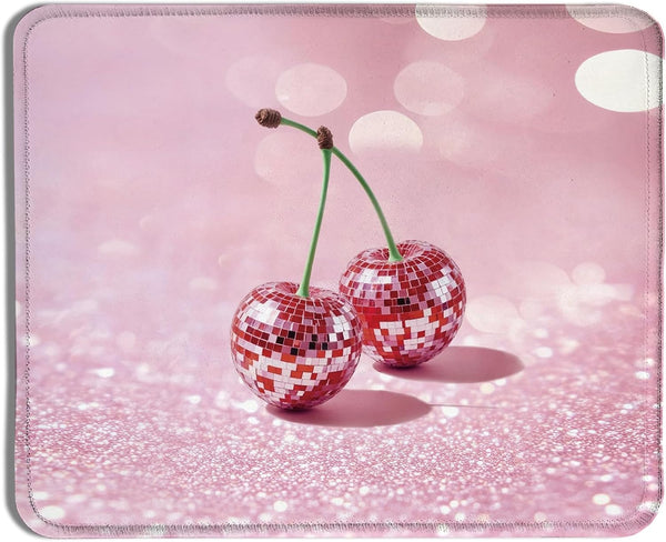 XUNLURY Trendy Pink Disco Ball Cherry Mouse Pad, Funky Preppy Y2K Glitter Cherry