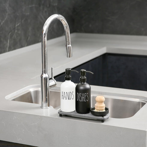 MOMEEMO Soap Dispenser for Kitchen Sink Comes with Stainless Pumps, Instant Dry Tray, and Dish Scrub Brush, Suitable
