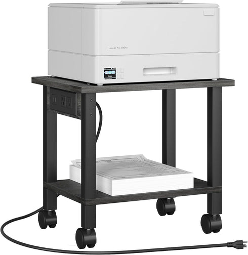 TUTOTAK 2 Tier Printer Stand, Rolling Printer Cart with Power Outlets and USB