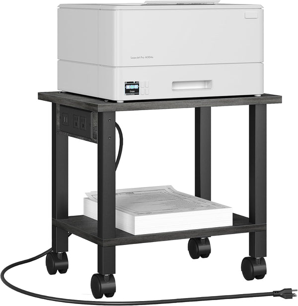 TUTOTAK 2 Tier Printer Stand, Rolling Printer Cart with Power Outlets and USB