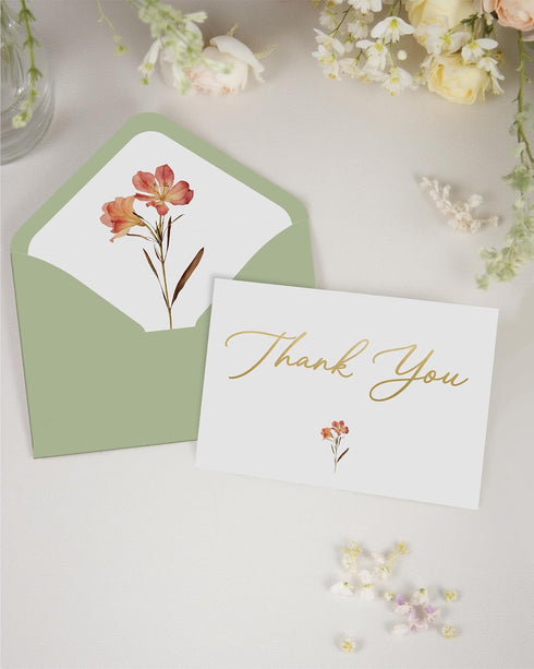 50 Pack 4x6 Inches, MAOBUYOU Floral Thank You Cards with Envelopes, Bulk Greeting Cards Green Envelopes
