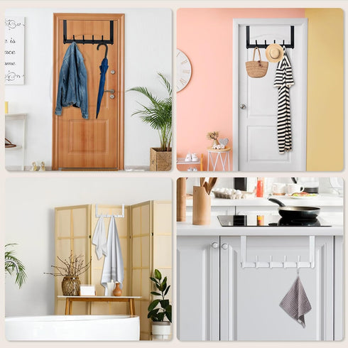BOOMIBOO Over The Door Hooks, Sturdy Towel Rack with 12 Hooks for Bathroom, Bedroom, and Kitchen Use.
