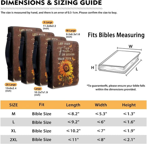 Sunflower Waterproof Bible Case for Women, Large Size Protective Bible Covers with Handle and Zippered Journal Case