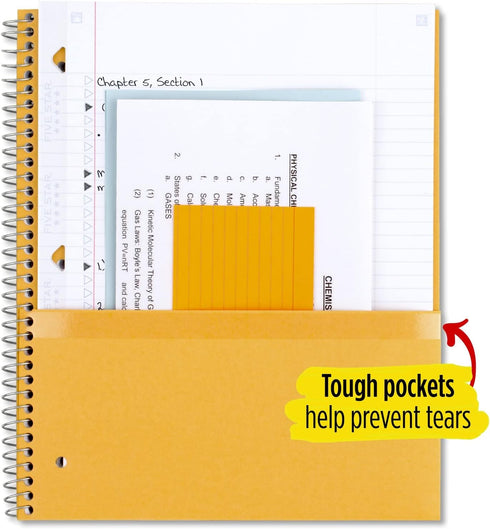 Five Star Spiral Notebooks with Pockets, 3 Pack, 1-Subject, College Ruled, 100 Sheets, Forest Green, Purple, Blue