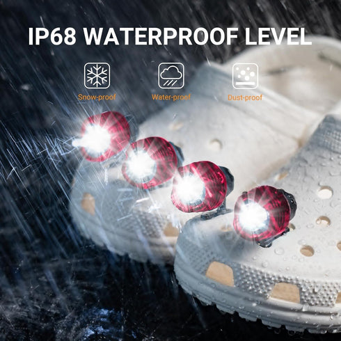 LED Croc Lights for Shoes - 4pcs Waterproof Accessories for Adults and Kids, Hiking, Walking Dog, Camping Gear Red
